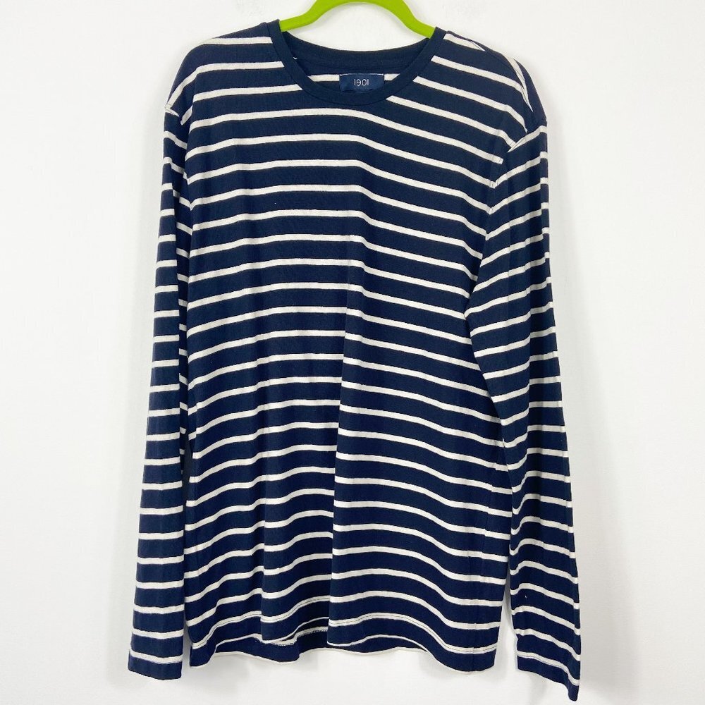 1901 Sz XL Men's Blue Striped Long Sleeve Knit Lightweight Sweater‎